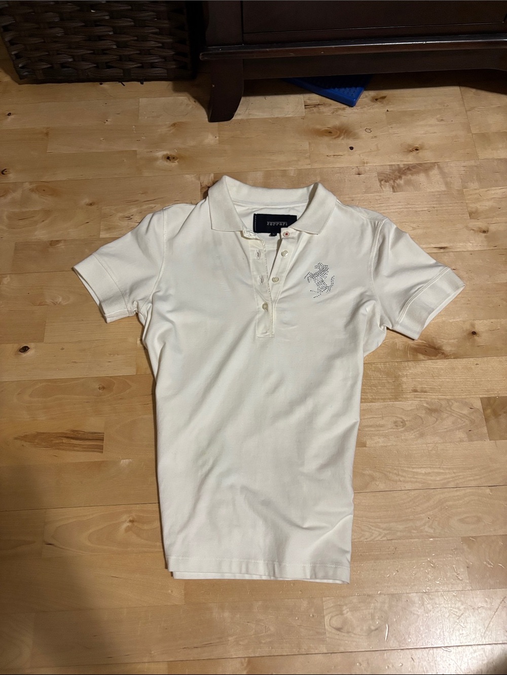 Ferrari Cream Short Sleeve Polo with Embroidered Logo